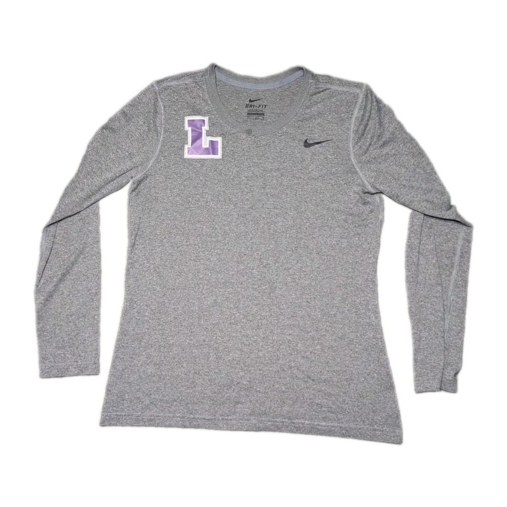 Nike LSU Tigers Dri Fit Womens Long Sleeve T-Shirt Gray Graphic Logo Tee Medium